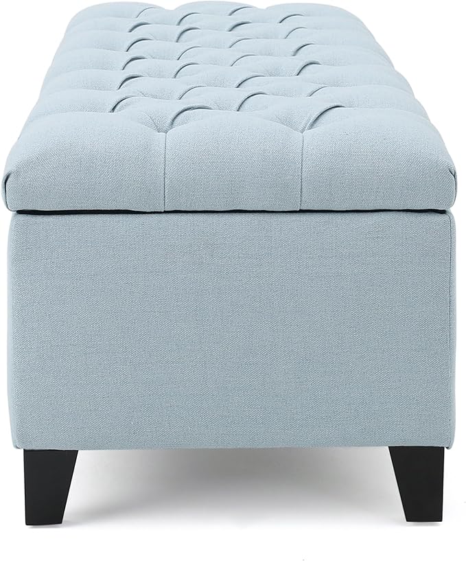Christopher Knight Home Ottilie Fabric Storage Ottoman, Light Sky, Dimensions: 17.50 inches deep x 51.00 inches wide x 17.00 inches high.