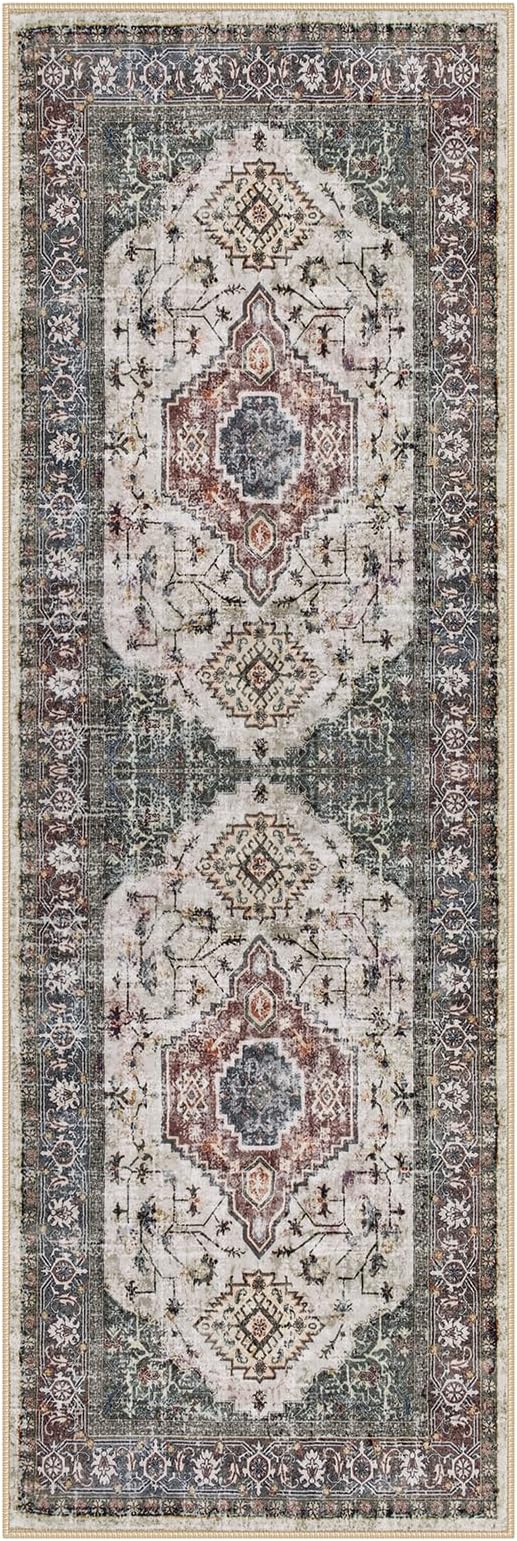 Lahome Oriental Washable Hallway Runner Rug, 2x6 Runners for Hallways Non Slip Ultra-Thin, Vintage Soft Long Carpet for Kitchen Bathroom Bedroom Laundry Room,Brown/Grey