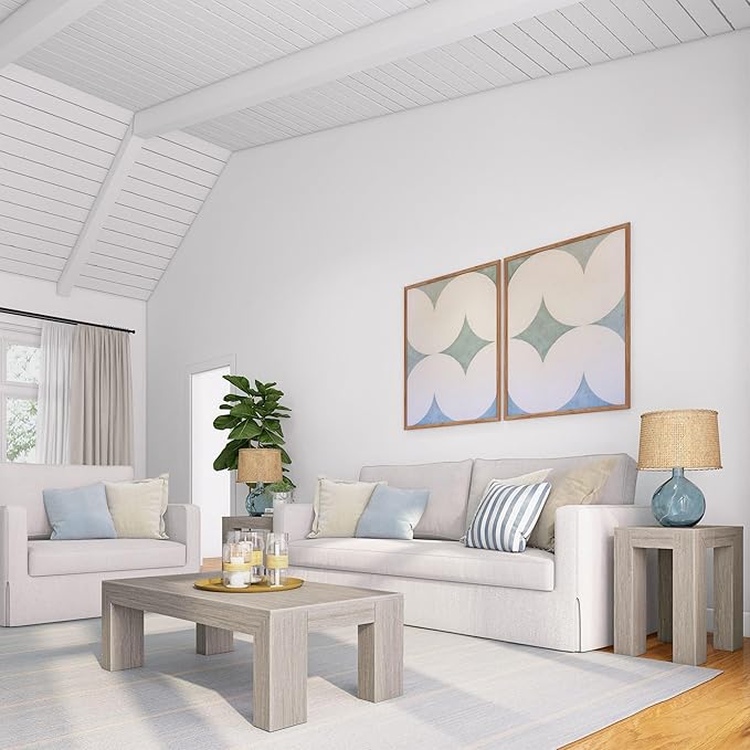 Plank+Beam Modern Rectangular Coffee Table, 48", Medium Sized Coffee Table, Center Tables for Small Spaces, Living Space Medium Tea Table, Seashell Wirebrush