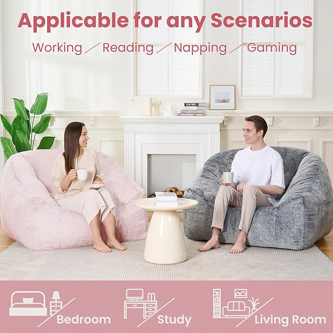 Bean Bag Chairs for Adults, Giant Beanbag Sofa Comfy Reading Chair, Oversized Bean Bag Chairs for Living Room Bedroom, Soft Faux Fur Fabric, 3.2FT, Pink, Plush