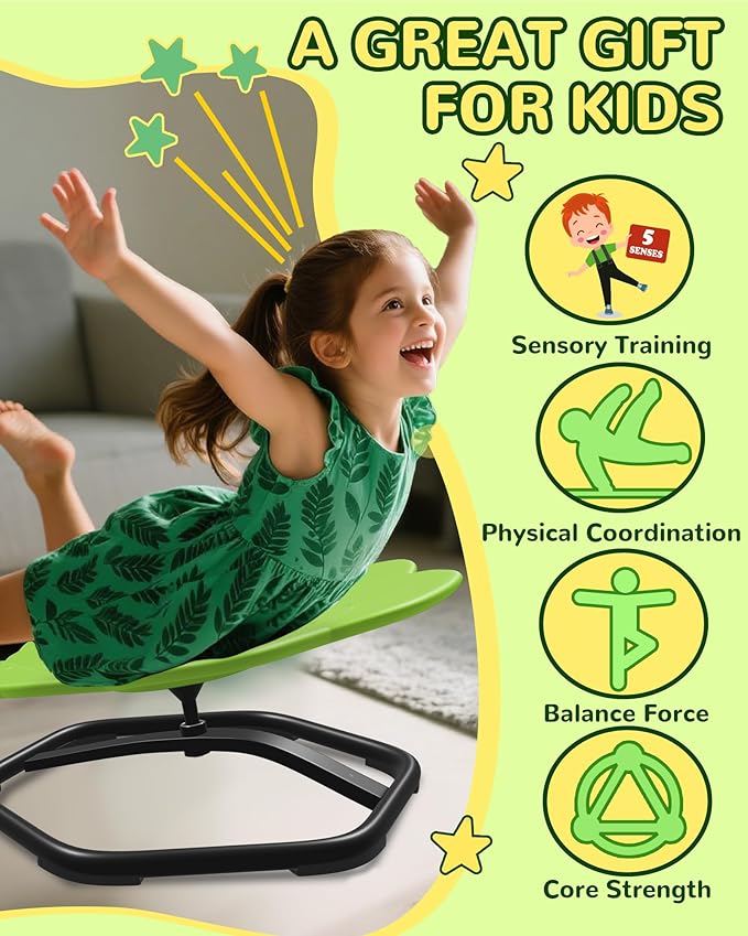 21" L × 19" W Spinning Chair for Autistic Kids, Sensory Toys for Kids with Autism, Sit and Spin, Toddlers & ADHD Children, Sensory Products Swivel Chair, Light Green