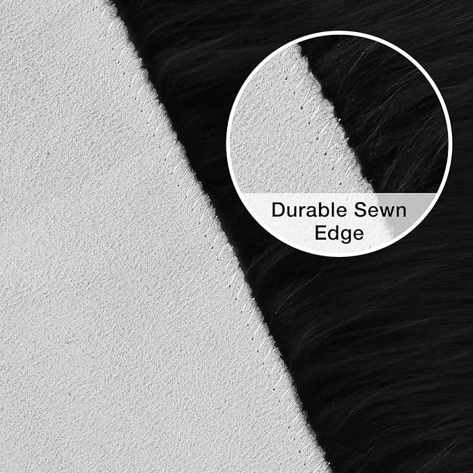 duduta Black Faux Sheepskin Round Rug 4x4 ft, Fluffy Shag Fur Bedroom Nursery Kids Playroom Rug Dorm Decor Non Slip Washable