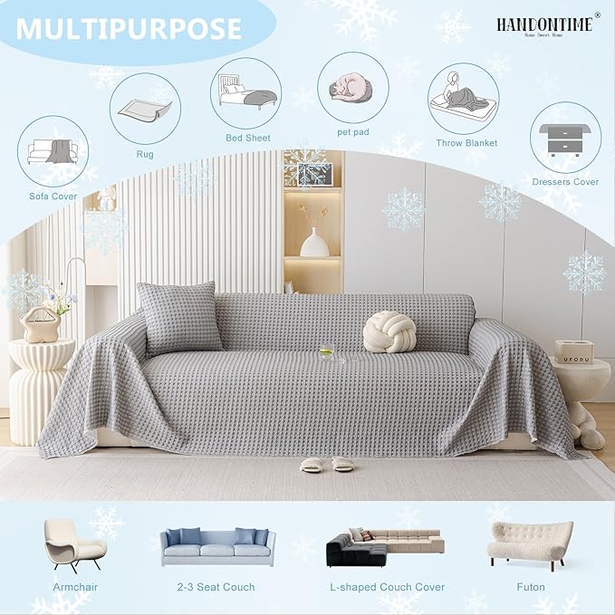 HANDONTIME Cooling Dog Couch Cover Ice Silk Washable & Breathable Pet Sofa Protector, Durable Couch Covers for Sofa Pet Friendly Soft Dog Cooling Bed Cover Sofa Protector Covers (Grey, 71"x118")