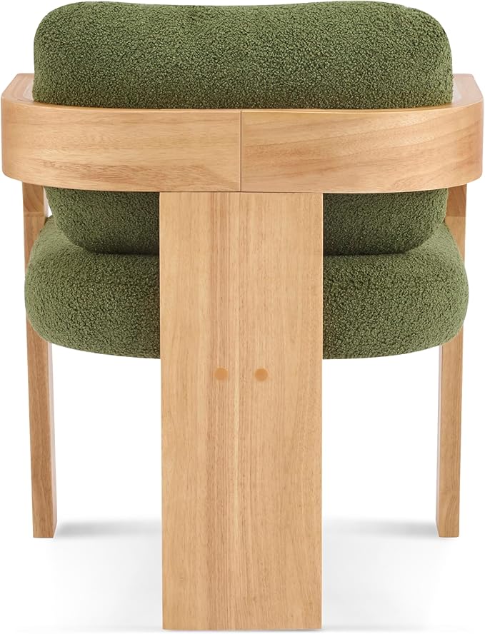 Christopher Knight Home Yorick Modern Boucle Dining Chair Set of 2 with Cushion, Solid Wood Dining Room Armchair Set, Curved Backrest Kitchen Side Chair, Living Room Comfy Extra Seat, Natural+Green