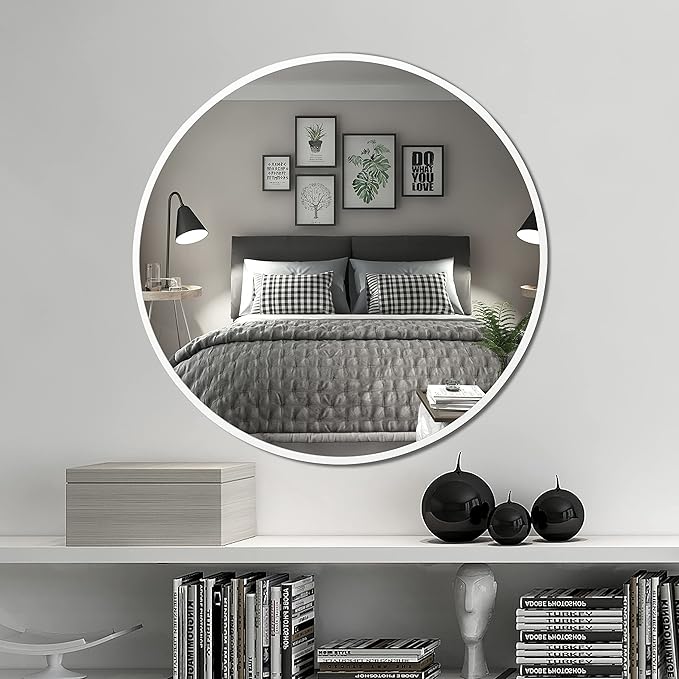 FrameWorks 24" Deluxe Contemporary White Circular Aluminum Mirror