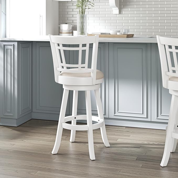 Hillsdale Fairfox Swivel Stool with Rectangular Lattice Back, Bar Height, White