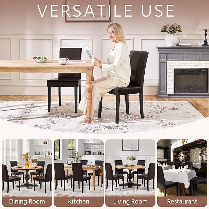 Yaheetech Dining Chairs Set of 6 Faux Leather Modern Dining Room Chairs with Rubberwood Legs and Padded Seat for Kitchen/Living Room/Restaurant, Dark Brown