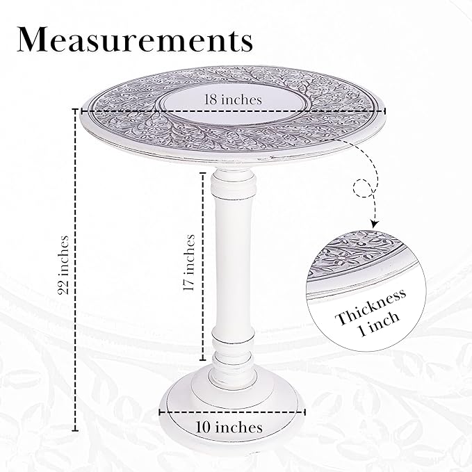The Wooden Town Antique White Round Coffee Table – 18x22 Wood Accent Side Table for Living Room, End Table for Books & Plants, Small Altar Table