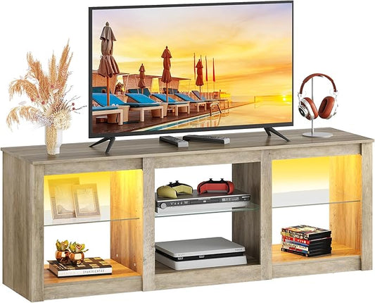 WLIVE LED TV Stand for 65 Inch TV, Modern Entertainment Center with Adjustable Glass Shelves & Customizable LED Lights, Sturdy Media Console for Living Room, Bedroom,Gaming (Gray Oak)
