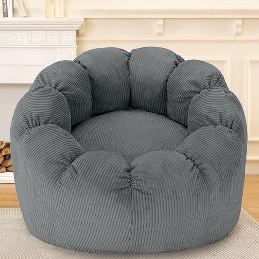 HABUTWAY Giant Bean Bag Chair for Adults/Kids/Teens, Pumpkin Bean Bag Couch Comfy Reading Chair for Bedroom, Corduroy Lazy Sofa Loughe Chair with Wider Seat Depth & Non-Slip Bottom(Dark Grey)