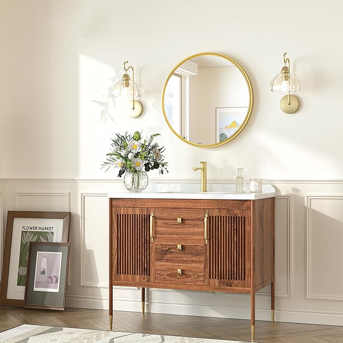 TokeShimi 16 in Round Gold Mirror Framed, 16 x 16 Shatterproof Circle Bathroom Vanity Mirror Wall Mounted Aluminum Wall Mirrored Farmhouse for Entryway, Bedroom, Restroom, Vanity, Living Room