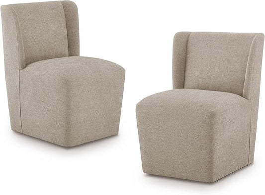 Upholstered Dining Chair with Casters Wingback Modern Side Armless Deskchair with Rollers for Diningroom Bedroom Livingroom Reading Room,Khaki,2 Box