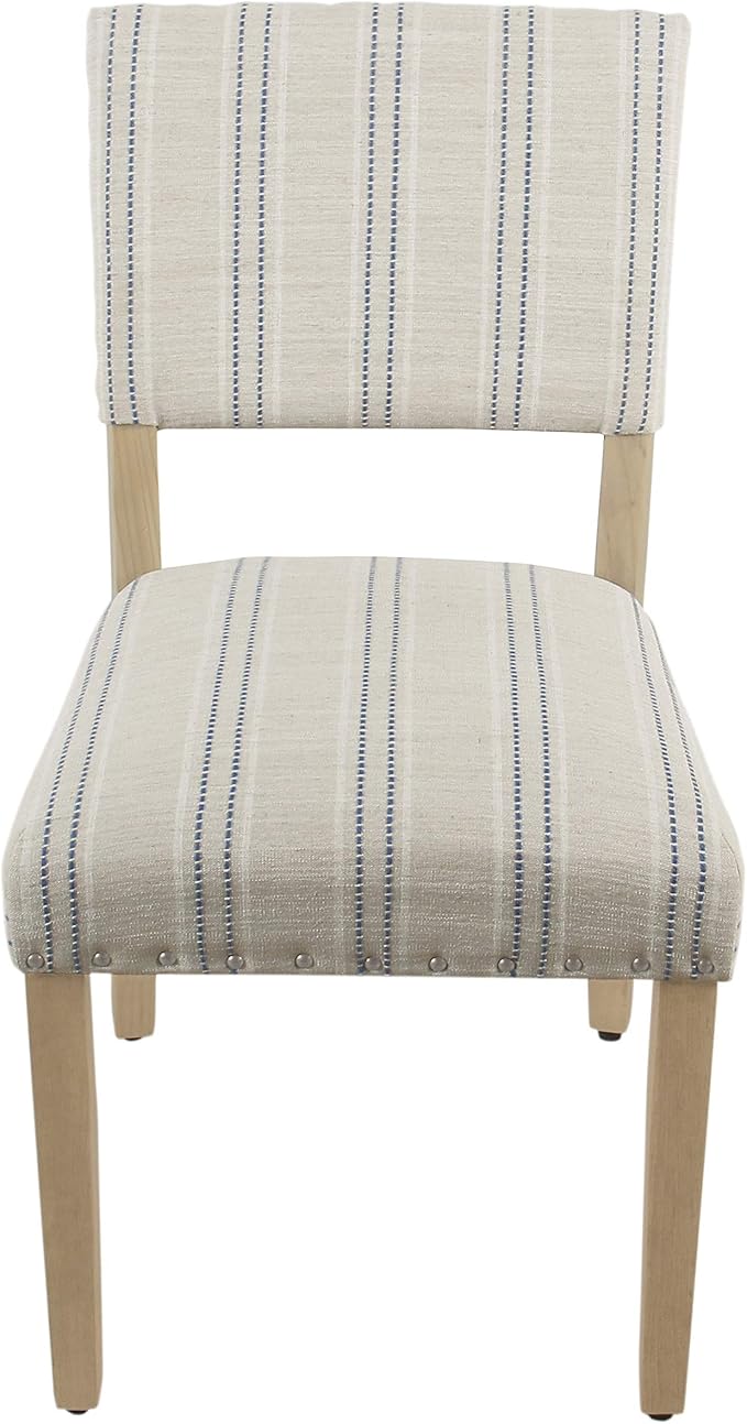 Homepop Home Decor | Upholstered Dining Chairs | Dining Chairs Set of 2 with Nailhead Trim | Decorative Home Furniture, Blue and White Stripes