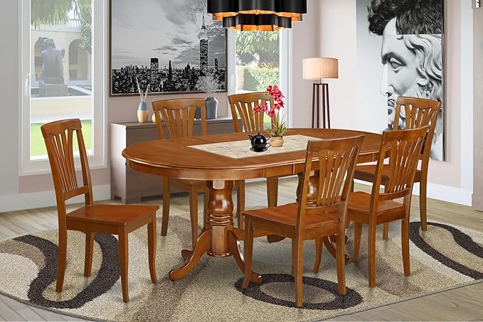 East West Furniture PLAV7-SBR-W 7 Piece Dining Room Furniture Set Consist of an Oval Wooden Table with Butterfly Leaf and 6 Kitchen Dining Chairs, 42x78 Inch, Saddle Brown