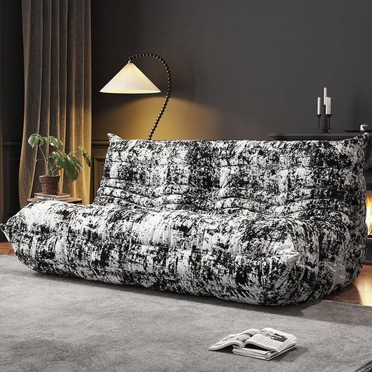 Bean Bag Chairs for Adults, BeanBag Reading Chair Memory Foam Couch 3-Seater, Floor Chair Soft Teddy Material, Comfy Reading Nook Chairs for Bedroom Living Room Office (Ink Painting)