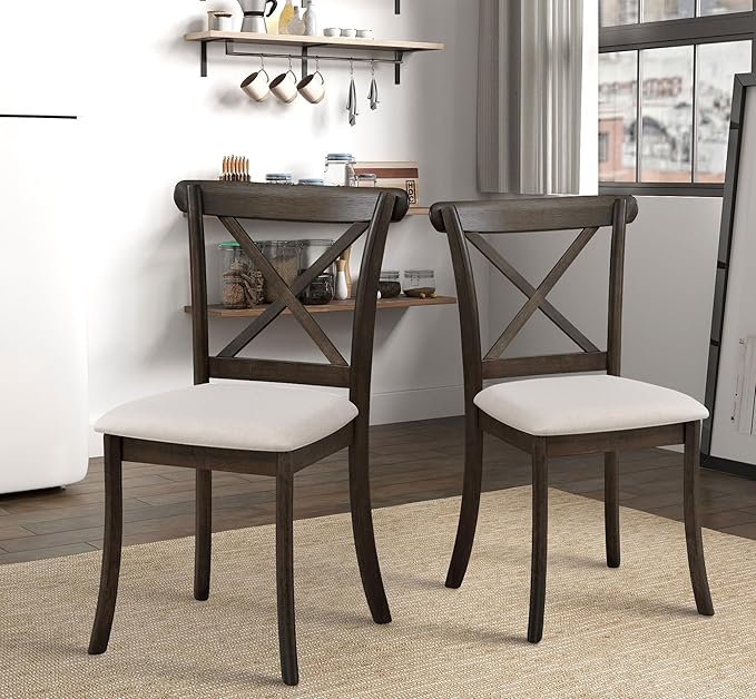 Wooden Dining Chairs Set of 2, Kitchen Chairs Upholstered Dining Chair, Farmhouse Dining Chairs for Dining Table, Max Load 300 Lbs,Brown