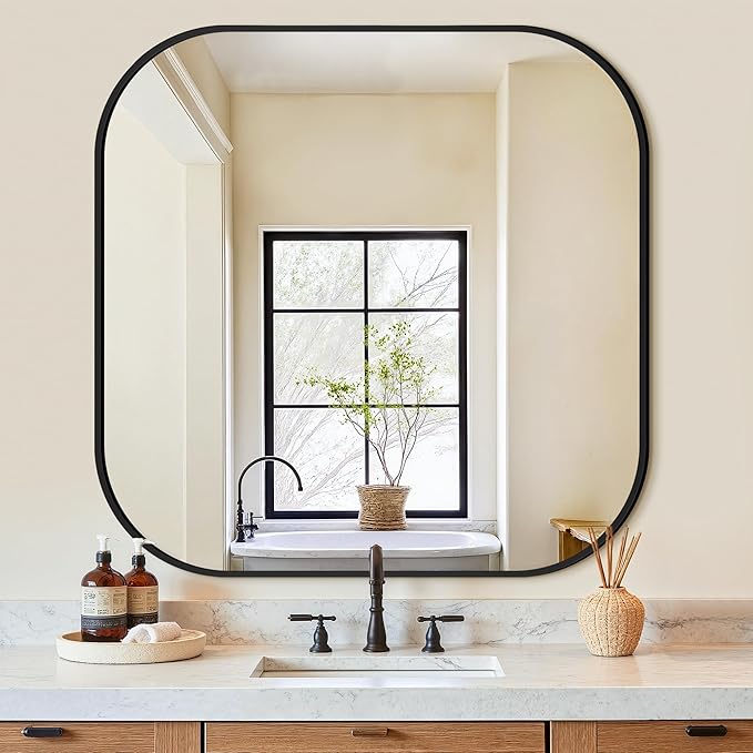 Bathroom Mirrors for Over Sink, 35x35 Vanity Squircle Mirror for Bathroom Sink, HD Shatterproof Square Wall Mirror for Bathroom Washroom Lavatory Restroom Metal Frame