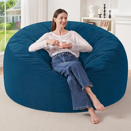 HABUTWAY 5FT Bean Bag Chair,Giant Bean Bag Chairs for Adults,Big Bean Bags with Memory Foam Filled, Large Beanbag Chairs with Soft Corduroy Cover-Dark Blue