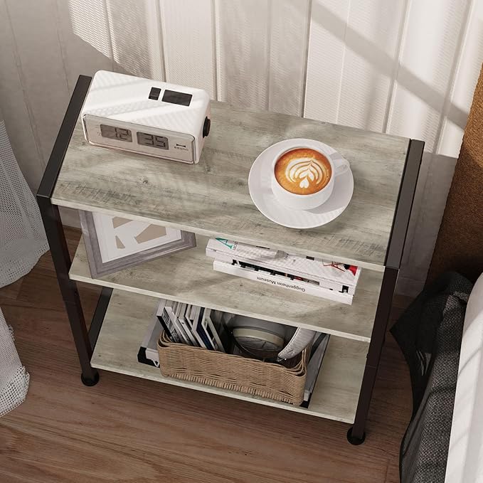3-Tier Side Table, Small EndTable, Sofa SideTable for Narrow Spaces, Slim EndTable, NightstandTable, Skinny Bedside Table, for Living Room, Bedroom, Office, Greige