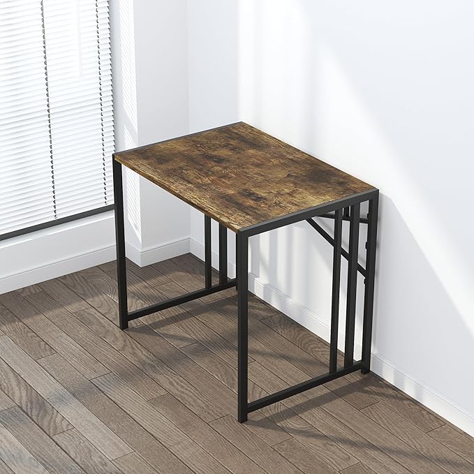 32 inch Small Folding Computer Desk, Writing Gaming Computer Desk for Small Spaces, No Assembly Required Home Office Desk, Rustic Brown