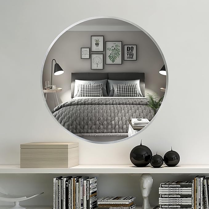 FrameWorks 20" Deluxe Contemporary Silver Circular Aluminum Mirror