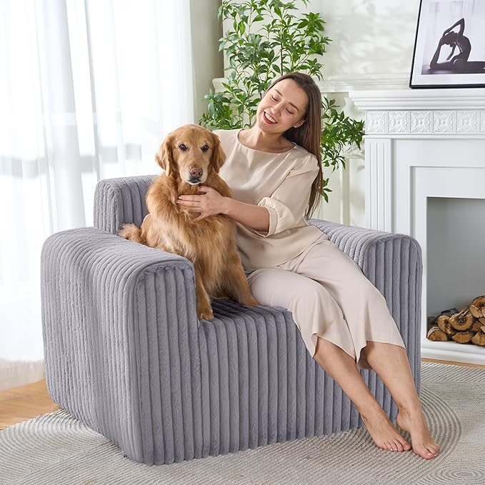 HABUTWAY Giant Bean Bag Chairs for Adults with Armrests, High Backrest Bean Bag Lounge Lazy Sofa with Durable Elastic Foam Filling & Comfy Fabric, Single Couch for Bedroom/Dorm/Living Room(Grey)