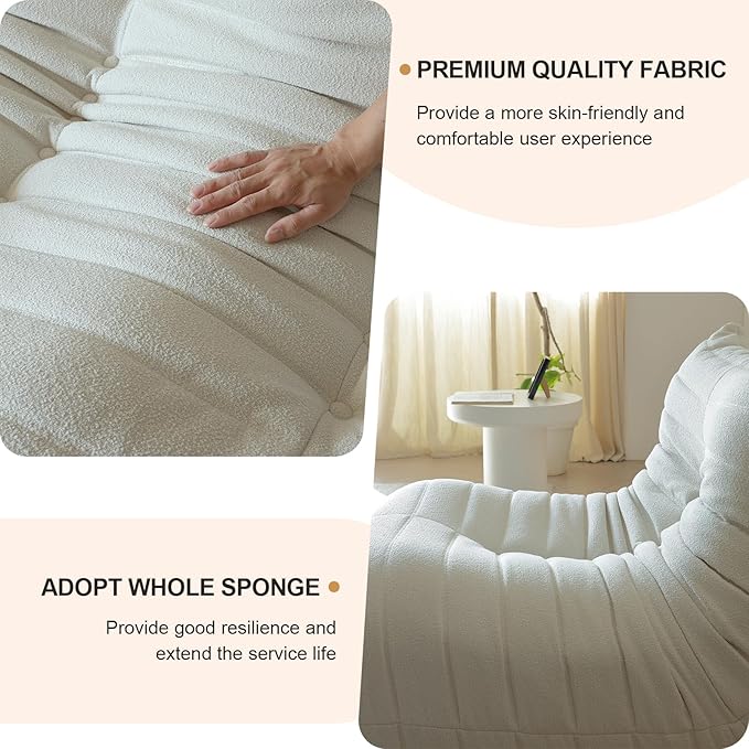 Luxury Sofa Couch Chair, Lazy Floor Seating, Fireside Bean Bag Chair, Ergonomic Tatami Sofa Lounger for Living Room, Bedroom, Office, 3 Seat, White