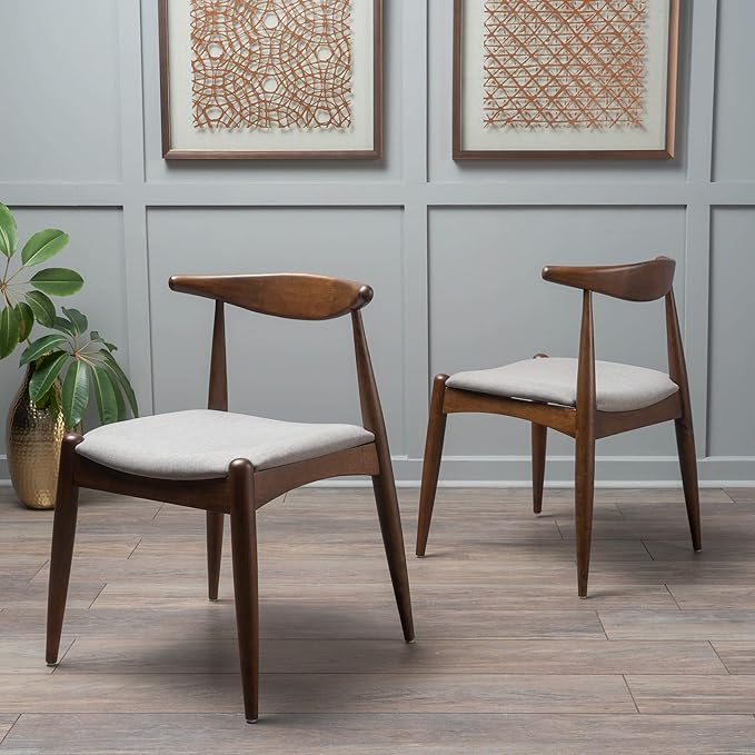 Christopher Knight Home Francie Fabric with Walnut Finish Dining Chairs, 2-Pcs Set, Light Grey / Walnut