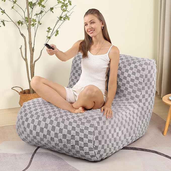 Bean Bag Chairs for Adults, Comfy Floor Sofa with Memory Foam, Giant Bean Bag Couch for Living Room Bedroom Dorm Office, Smoke Grey