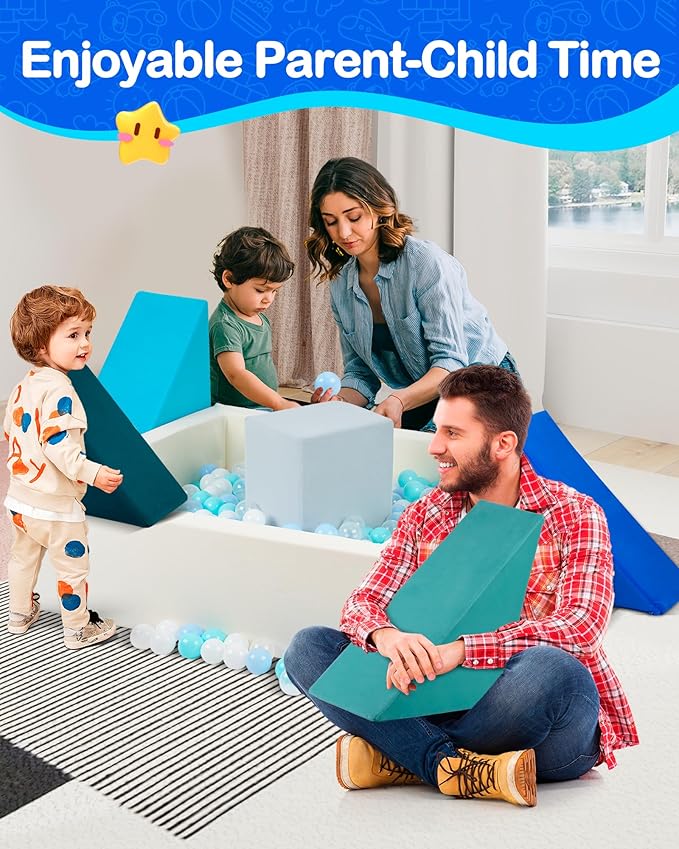 Kids Play Sofa, Tangram Square Puzzles Couch Furniture, Modular Kids Play Couchs Furniture, Puzzle Solving Couch Building Fort for Playroom Bedroom Boys Girls Teens, Ocean