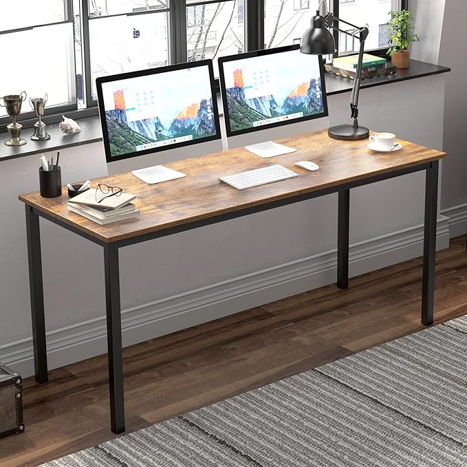 DlandHome 63 inch Computer Desk Home Office Table Writing Desk Study Table Gaming Desk Workstation (63 inch, Rustic Brown)