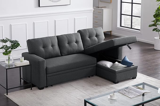 Devion Furniture Maison 4-in-1 Convertible L Shaped Couch with Pull Out Bed and Storage, Sectional Sleeper Sofa with Reversible Chaise for Living Room, Apartment, Bedroom, Office