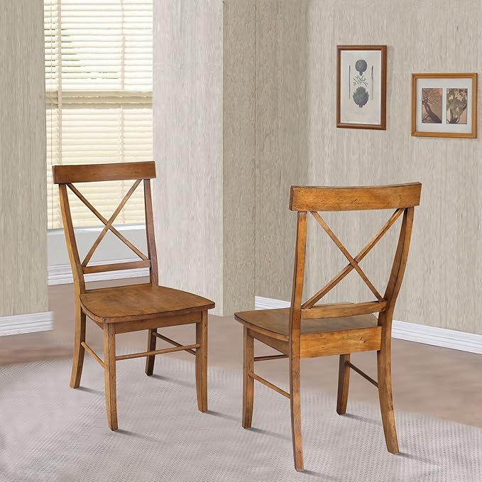 International Concepts Set of Two X-Back Dining Chair, Pecan