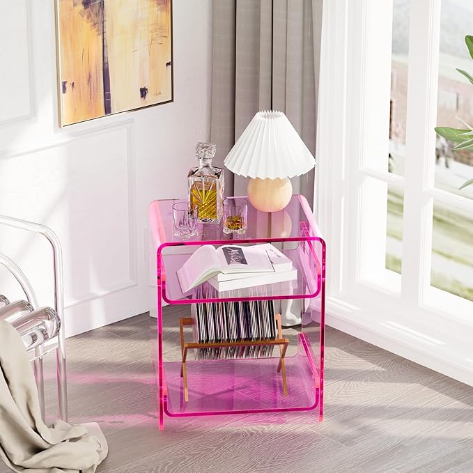 Clear Acrylic 3-Tier End Table/Nightstand – Sleek Bedside Storage with Durable Design, Perfect for Bedrooms, Living Rooms, or Modern Interiors – Ideal as a Bedside Table or Sofa Side Piece