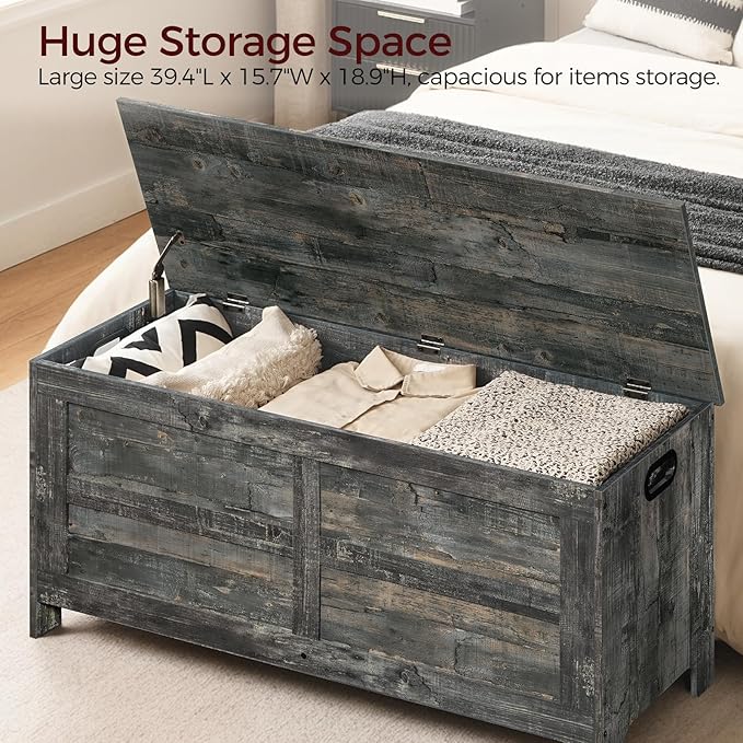 Storage Chest, 39.4” Large Toy Chest, Entryway Storage Trunk, Storage Bench with Safety Hinge, Entrance Bench for Living Room, Entrance, Bedroom, Vintage Gray SCRP48301