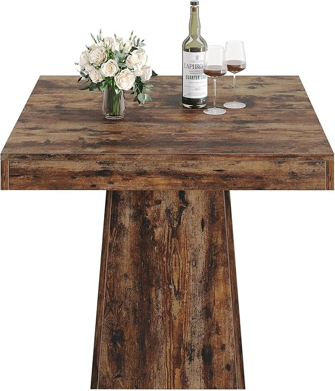 Tribesigns Square Dining Table for 4, 31.5-Inch Small Kitchen Table with Sturdy Pedestal Base, Farmhouse Dinner Table for Dining Room, Living Room, Kitchen (Vintage Brown)