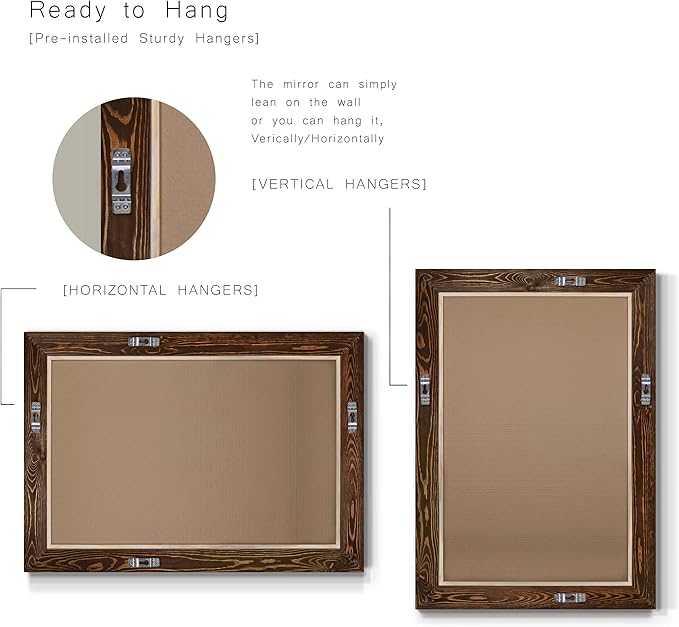 Maple Rustic Mirror Rectangular Barnwood Framed Wall Mirror for Home Decor, Vertical or Horizontal Hanging, 41x29