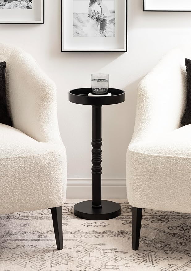 Kate and Laurel Bellport Farmhouse Round Drink Table, 10 x 10 x 22, Black, Decorative Traditional Mini Table for Use as Charming Indoor Plant Stand or Living Room Pedestal Table