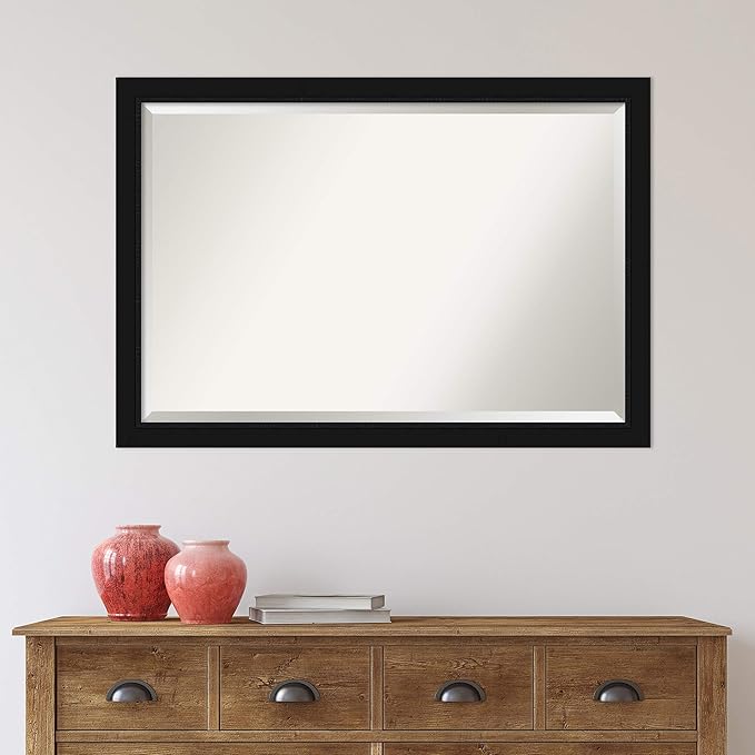 Amanti Art Black Bathroom Mirror for Over Sink, 27x39 Avon Black Rectangle Vanity Mirror, Large Casual Frame, Hangs Horizonally and Vertically, Bathroom Wall Decor, Beveled Edge