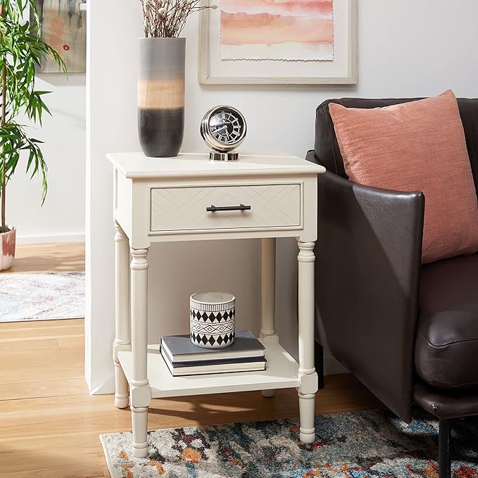 SAFAVIEH Home Collection Peyton Distressed White 1-Drawer Lower Shelf Accent Table ACC5704A