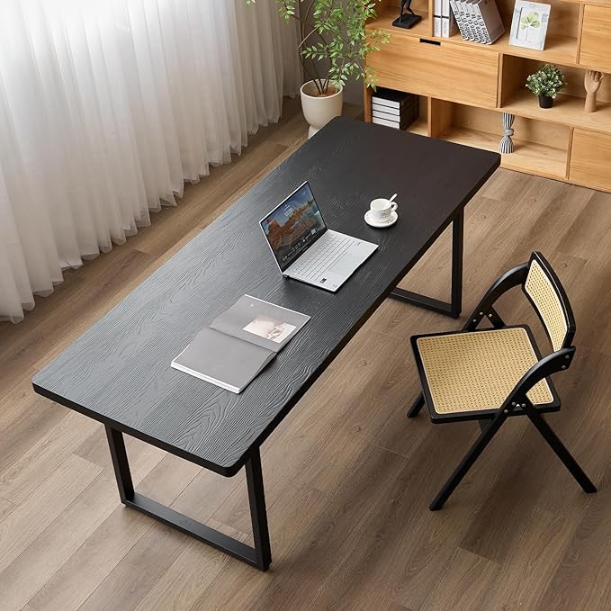 Modern Solid Wood Dining Table with Metal Base Stylish Durable Dining Room Table in Black Multiple Sizes Home Use Office Desk(62.99in)