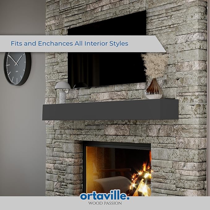 66" Floating Mantel Shelf - Modern White Fireplace Mantel with Matte Lacquer Finish for Living Room Elegance (66", Slate Grey)
