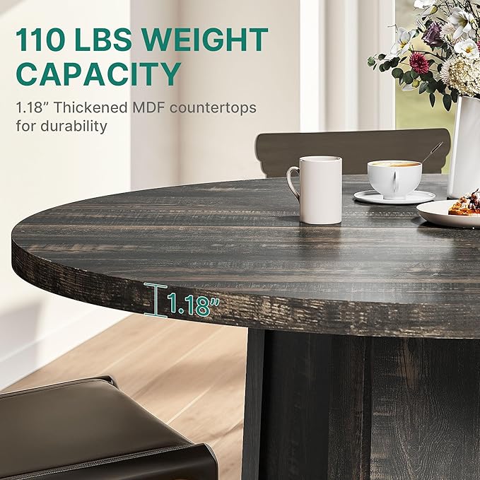 DWVO 47" Round Dining Table for 4-6 People Farmhouse Industrial Dinning Room Table with 1.18" Thickness Wood Grain Tabletop Rustic Circle Dining Table with Hexagonal Base for Eating Dinner Grey