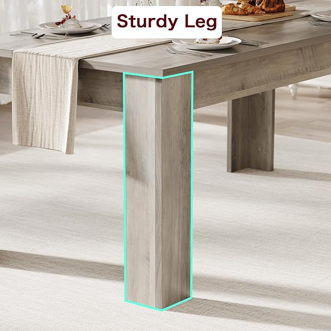 Dining Table for 4-6, 63" Wood Farmhouse Large Kitchen Table with Strong 4 Triangle Legs, Rectangular Dining Room Dinner Table with Sturdy Extra Support for Kitchen, Apartment, Retro Gray