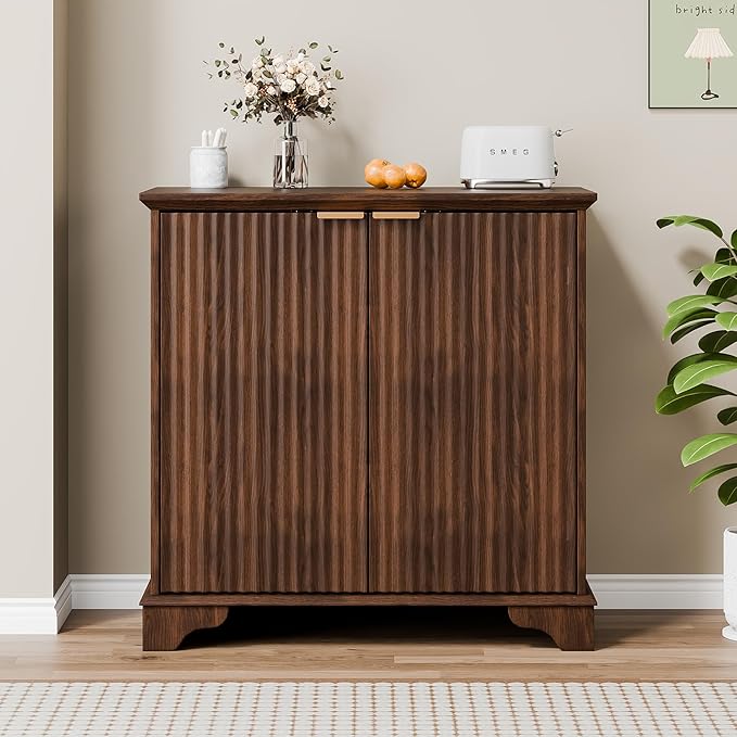 31" Buffet Sideboard Cabinet with Storage, 2 Door Coffee Bar Cabinet Credenza with Shelves, Console Table for Entryway Kitchen, Walnut