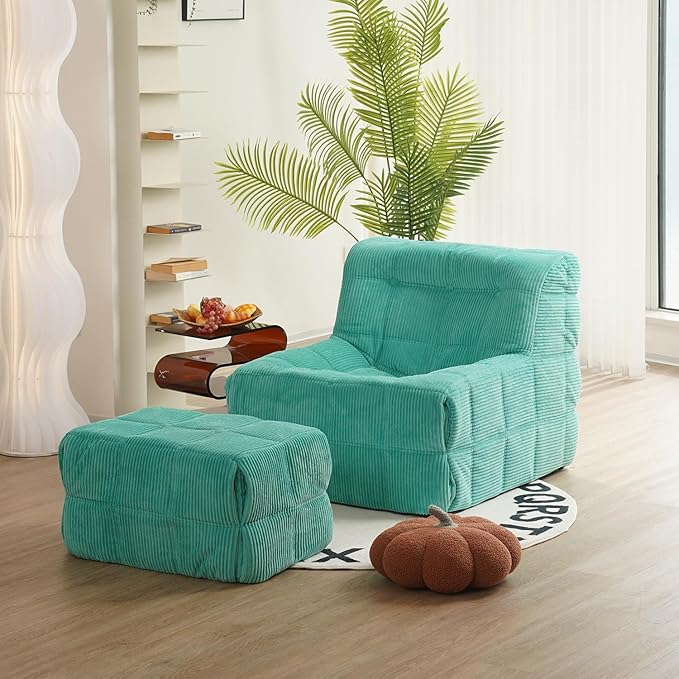 N&V CUBICUS Armless Floor Sofa, All New Hybrid Foam Design, with Matching Ottoman (CUBICUS, Jade)