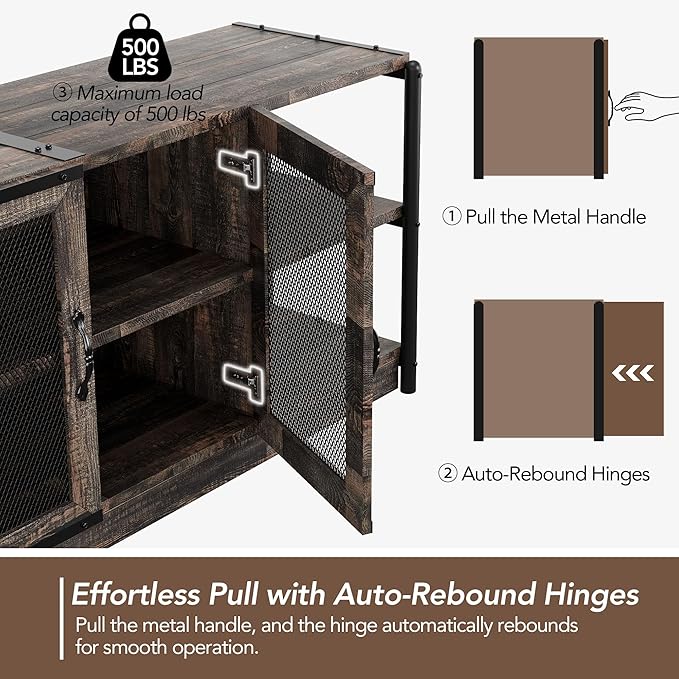 GarveeHome Farmhouse TV Stand for 65/75 inch TV, Entertainment Center with Storage Cabinet, Industrial TV Console Cabinet with Mesh Doors, 63" Rustic TV Media Console Table for Living Room, Oak