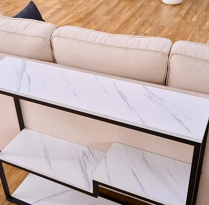loglus Console Table for Entryway, Faux Marble MDF Sofa Table with Golden Frame (Multilayer, Black Frame)