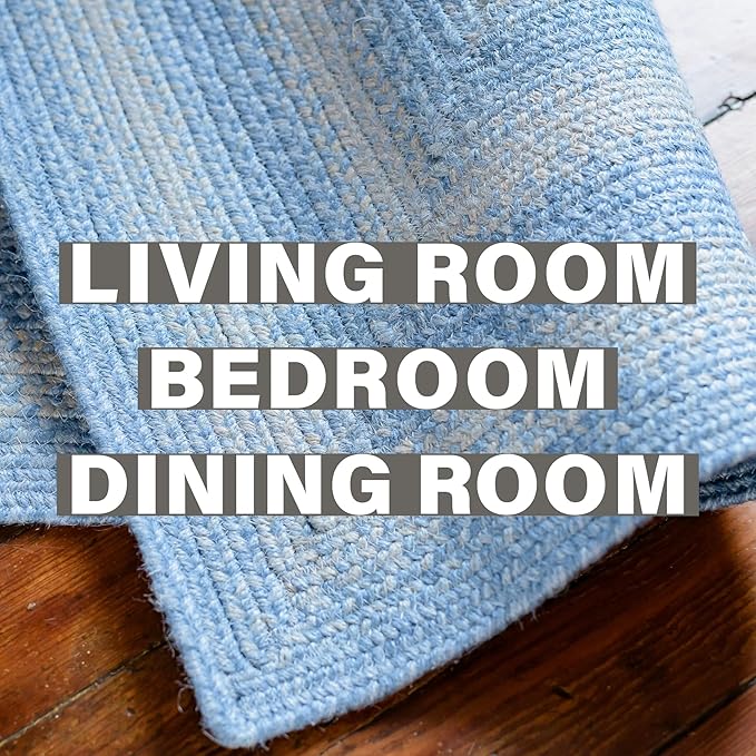Homespice Sky Blue Jute Braided Rope Rug, 5x8' Rectangle - Country Style Coastal Decor, Perfect for Bedrooms and Living Rooms - Easy to Clean and Pet Friendly