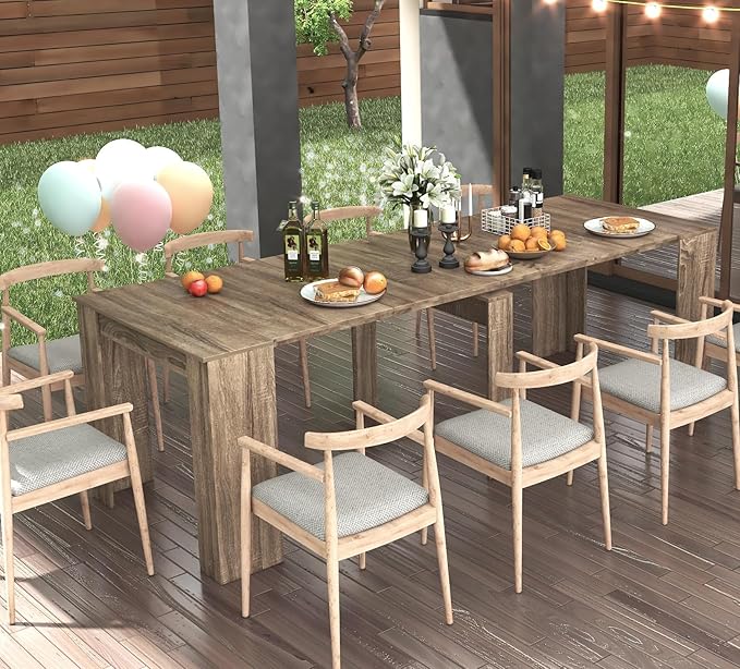 KEIKI 20"-118.5" L Extendable Foldable Dining Room Table for 1-10 People, Wood Multifunctional Rectangle Expandable Console Kitchen Living Meeting Room Furniture, 6 Tabletop Length Options, Barnwood